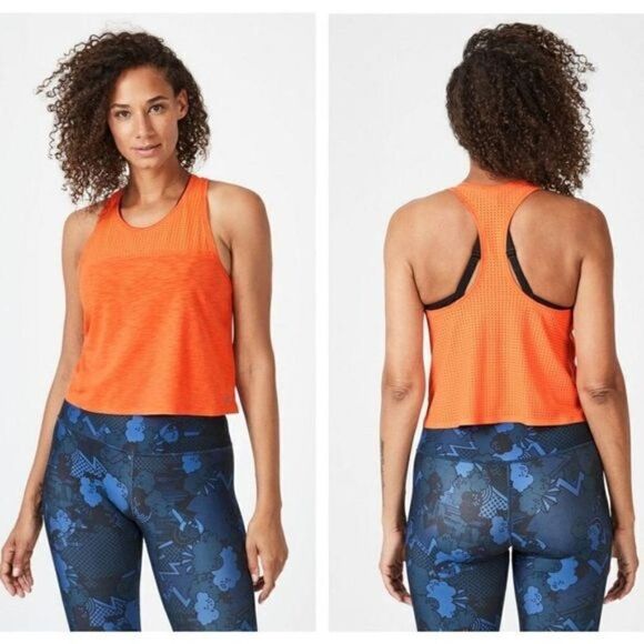 Sweaty Betty Orange Breeze Crop Run Vest Top - Picture 2 of 8